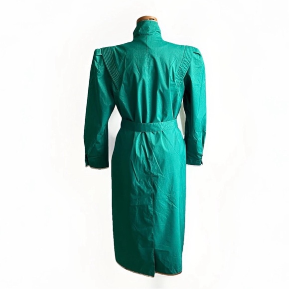 Vintage 80s Micki Green Long Raincoat Belt Lined Quilted Korea 9 10 Medium - Picture 6 of 11